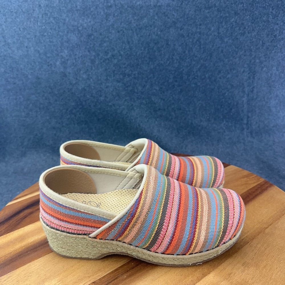 Dansko Vegan Clogs Multi Color Striped Textile Woven Mules Womens 36 US 6-6.5